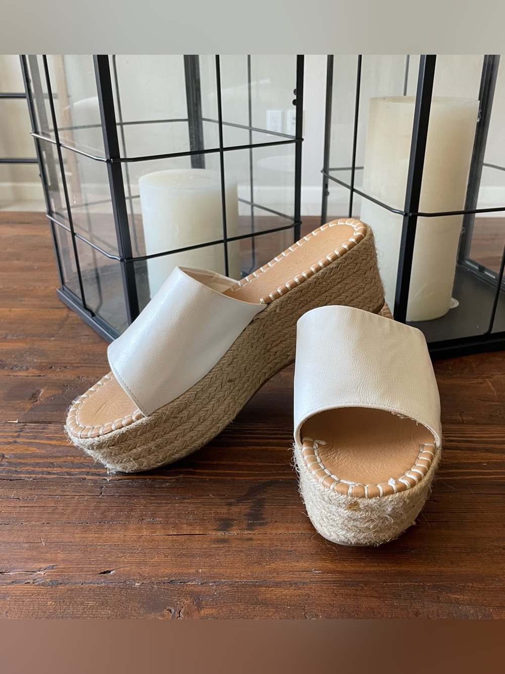 BAMBOO White Espadrille Platform Wedge Slides